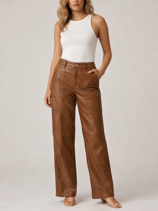 Sans Souci Pants - Sans Souci Faux leather High waist wide leg pants Brown size S NWOT